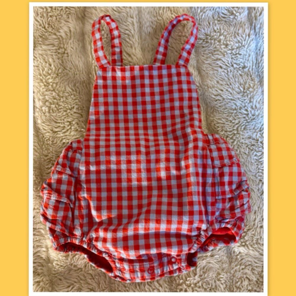 Janie and Jack Red Gingham Ruffled Baby Romper ~ Size 6-12 Mo.